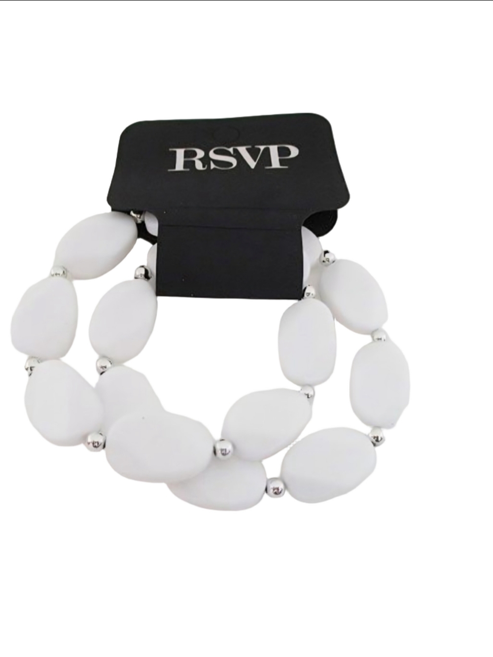 RSVP White and Silver Beaded Strech Bracelet